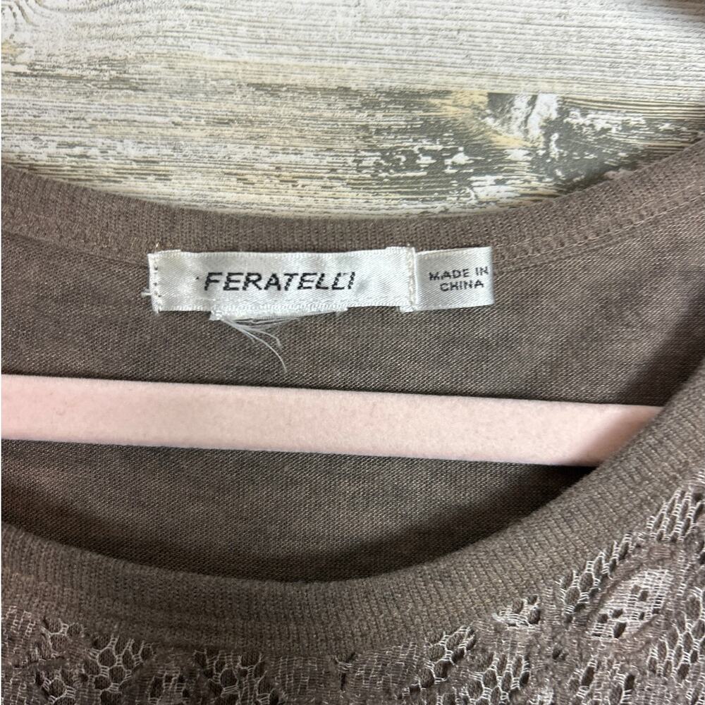 Feratteli Womens Medium Brown Boho Embroidered Lace Cotton Tunic Top - Picture 3 of 5